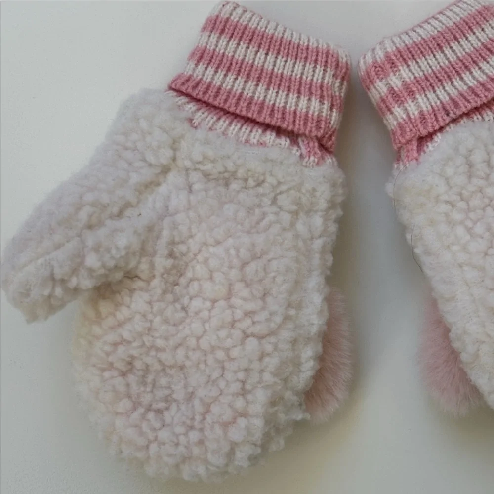 Mini Boden Pink and Cream Bunny Mittens